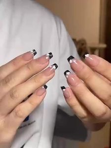 Artificial Nail coffin shape Romantic Black Temptation Phototpy Nails Fake Nails Reusable and Removable Nails with Toolkit