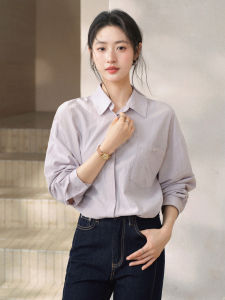Korean Style Cotton Linen Notch Collar Long Sleeve Womens Casual Shirt