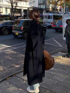 ยาวพิเศษเหนือเข่า ผู้หญิง ขนสัตว์ เสื้อโค้ท แคชเมียร์สองหน้าสําหรับผู้หญิงสูงข้อเท้ายาว ฤดูใบไม้ร่วง ฤดูหนาว แฟชั่นสไตล์เดินทาง