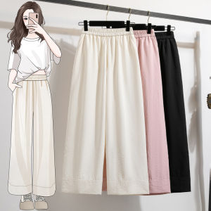 กางเกงขากว้างผ้าไหมน้ําแข็งแฟชั่นสําหรับผู้หญิงฤดูร้อนสไตล์ใหม่ขนาดใหญ่เอวสูงเสื้อผ้าทํางานลําลองพร้อมรายละเอียดริบบิ้น