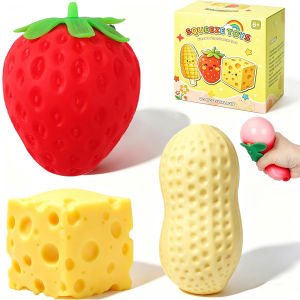 1/4Pcs Fruit Squishy- Cheese SquishyStrawberry Peanut Squeeze ToysFruit Shape for Stress ReliefGift for Party Supplies