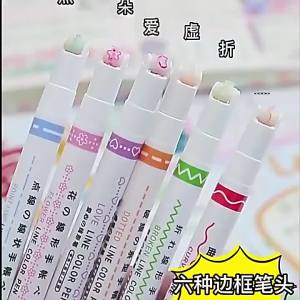 6/3Pcs Flower Line Shape Highlighter Pen Roller Tip Curve Liner Marker For Stationery School Office Supplies Gifts