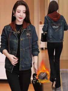 YOUFAN | Vintage Hooded Denim Jacket Thermal Insulated