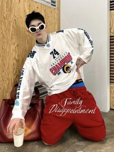 Loose American Retro Football Jersey Long Sleeve T-Shirt for Men Dance Top Casual Youth Fashion All Seasons round Neck Tee