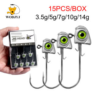 WDJYJ 15PCS/BOX 3.5g 5g 7g 10g 14g artificial crank fishhooks  jigging head fishing tackle hooks for softbaits