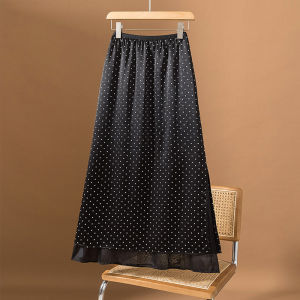 AIYITI | Stylish Acetate Satin Polka Dot Midi A-Line Skirt