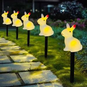5-Pack Solar-Powered Rabbit Easter Bunny Lights Outdoor LED Lights Garden Decorations Pathway Lights Ground Plug Light Lawn
