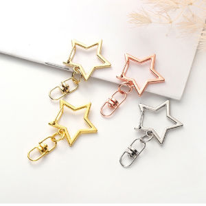 【♡Lovely girls house♡】10Pcs New Star Hollow Key Chain Key Ring DIY Accessories Bag Pendant Keychain Lobster Clasp