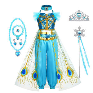 Kids Arabian Princess Dress Girls Halloween Jasmine Costume For Children Carnival Cosplay Party Disguise Fancy Outfits