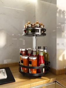 Kitchen seasoning rack rotatable multi-functional cabinet countertop bathroom makeup storage shelf