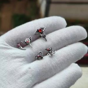 Stainless Steel Red Zircon Septum Clicker Evil Ear Tragus Helix Earring Lip Ring Nipple Ring Industrial Piercing Body Jewelry