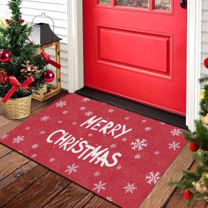 VIKAMA Believe in Magic Christmas Doormat Santa Shhh Red Welcome Mat Non Slip Soft Floor Rug for Front Door Entryway Xmas