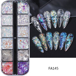 12 Grids Iridescent Nail Glitter Flakes Holographic Irregular Aurora Sparkle Sequin Sparkling Manicure Decoration Accessories