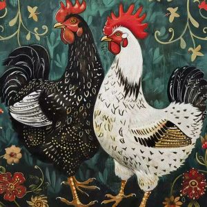 Tranh gà đại cát tài lộc phong cách trang trí cách điệu hiện đạiTranh treo tường dán tường.CGI-968