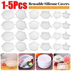 1/5pcs Silicone Preservation Cover Reusable Airtight Food Universal Dish Stretch Round Lids Food Grade Storage Covers For Kitch