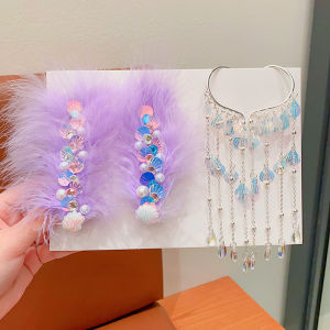 Trendy Feather Pearl Hair Clip Childrens Fairy Atmosphere Ancient Hanfu Side Clip Performance Accessories Girls Hair Decorations