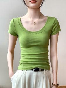 GEBEISHANG | Cotton U-Neck Short Sleeve T-Shirt For Women