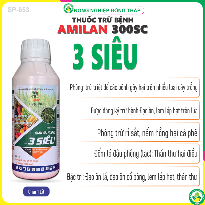 Thuốc Trừ Bệnh AMILAN 300SC Hiệu 3 SIÊU – Siêu Sạch, Siêu Sáng; Siêu Đậu Trái; Không Lo Sương Muối - Đặc Trừ: Đạo Ôn Lá, Đạo Ôn Cổ Bông, Lem Lép Hạt, Thán  Thư (Chai 1 Lít)