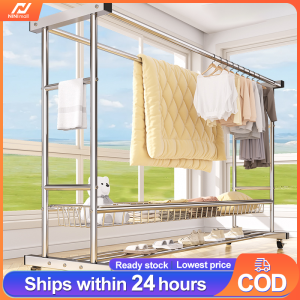 Double Pole Stainless Steel Clothes Rack Foldable Cloth Hanger Laundry Rack Cloth Organizer Hanger Penyangkut Baju Rak Baju ampaian baju 晒衣架