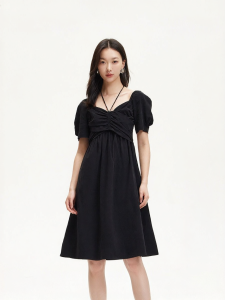 Vero Moda | Autumn Fashion Mall-Style Babydoll Dress High-Waisted Puff Sleeve Short Sleeve