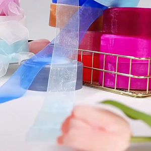 Cuộn 450m ruy băng voan trong suốt bản 1cm làm nơ handmade trang trí hộp quà