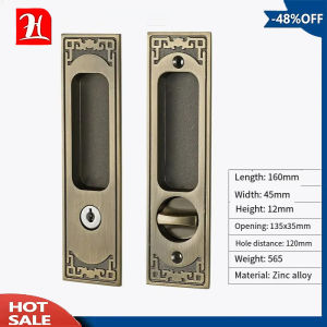 Zinc Alloy Sliding Door Lock With Keys Flush Recessed Handle Invisible Barn Wood Door Anti-theft Furniture Hardware accessories