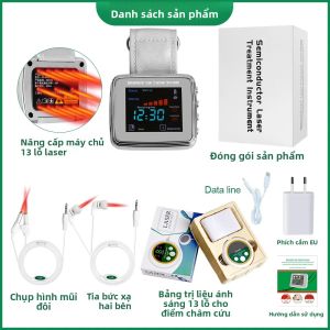 Đồng Hồ Trị Liệu Bằng Laser Chuyên Nghiệp 650nm Bảng Trị Liệu Bằng Ánh Sáng LLLT Dùng Cho Cổ Tay - 13 Lỗ Để Điều Trị Bệnh Tiểu Đường Cholesterol Tăng Huyết Áp Viêm Mũi Điều Trị Ù Tai