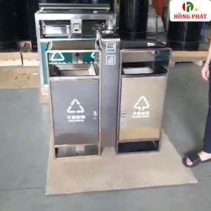 Thùng rác inox 2 ngăn có khay gạt tàn ngoài trời - VHP-DY-HW-38