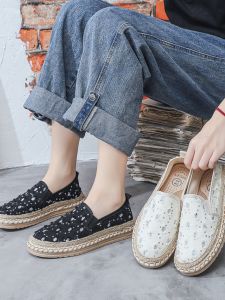 Original Miao Ethnic Style Flat Bottom Womens Canvas Shoes Comfortable Slip-On Fishing Boat Shoes for Summer 2023 New Model