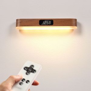 New wooden clock human body sensing LED night light C-type charging bedroom dormitory desk night light intelligent motion sensor with clock LED night light