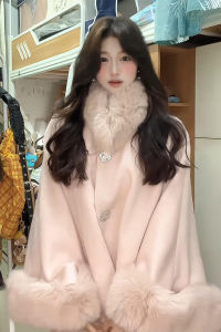 Fujia Qianjin Pink Woolen Outwear Female Fall and Winter French Fancy Niche Style Gentle Cloak Woolen Coat