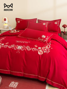 Red Chinese Wedding Style Bedding Set New Couple Skin-friendly Cotton Embroidered Bed Sheet Quilt Coverlet Marriage Bedding