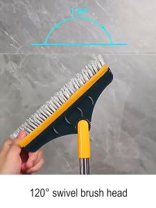 New 3 in 1 Rotating Floor Cleaning Brush with Detachable V-Bristles Scrape/wipe/Sweep 3-in-1 Long Handle Scrub Brush for Bathroom Kitchen Floor Household Cleaning Brush for Window Cleaning Crevice Brush