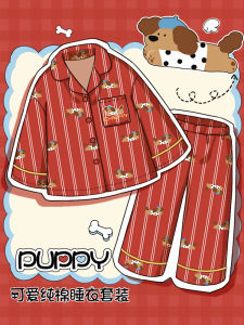New Couple Red Cotton Pajamas Long Sleeve Spring Autumn Home Clothes Gift for Honeymooners Cartoon Print Comfortable Sleepwear
