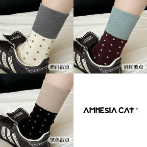 Polka Dot Cotton Socks Womens Spring Autumn College Style Retro Winter Long Tube Socks Match DeXun Shoes Home Comfortable