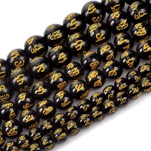 6-12mm 33-65pcsBlack Agate Mantra Prayer Beads - Round Loose Gemstone for DIY Jewelry Fashionable Craft Accessories