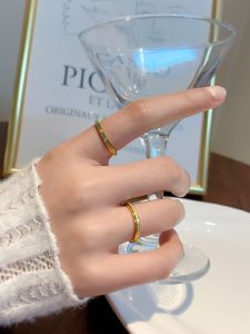 18K Gold Titanium Steel Ring for Women Fingerprint Design Fashionable Non-fading Decorative Index Finger Ring Korean Style Jewelry