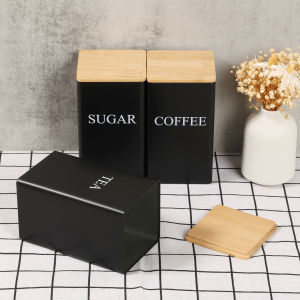 Coffee Bean Storage Jar Metal Coffee Tea Sugar Container Simple Style Sealed Storage with Bamboo Lid Tea Can Kitchen Supplies
