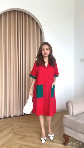 SJM DRESS NATAL KATUN POPLIN SIMPLE CASUAL STYLE LENGAN PENDEK 8187