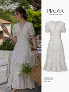 PIAOYA | Polka Dot V-Neck Slim Fit A-Line Dress