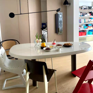 Cream Style Dining Table Modern Minimalist Creative Middle Island Table Special-Shaped Dining Table Solid Wood Asymmetrical Design Scandinavian Small Apartment