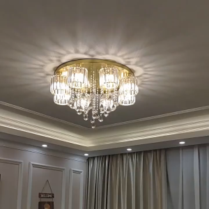 Chandelier Ceiling Sala Luxury Gold LED Crystal Staircase Light Crystal Pendant Light Fixture for Living Room Dining Room Bedroom
