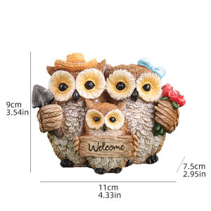 Garden Owl Family Sculpture Owl Welcome Sign Statue Creative Resin Ornament for Home Outdoor Garden Entrance Decor
