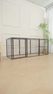Dog Fence Modular Dog Playpen Portable Dog Fence Gate DIY Dog Indoor Pen with Panels Adjustable Freely Black / White
