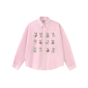 F426 Store Casual Long Sleeve Dog Print Shirt Loose Fit Thickened Autumn Winter Mens Fashion Breathable Transparent Shirt