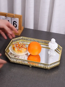 ถาดกระจกโลหะหรูหราไฟสำหรับคาเฟ่ร้านอาหารบ้านทางเข้าถาดเก็บของตัวอย่างอุปกรณ์ประกอบฉากตกแต่ง