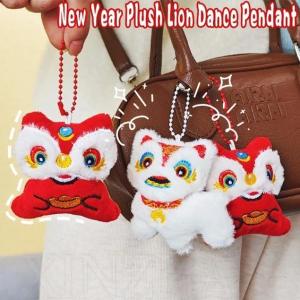 Phong cách Trung Quốc sang trọng Thức Tỉnh sư tử móc khóa gắn mặt dây hoạt hình dễ thương Lion Dance Búp bê nhồi bông ba lô trang trí quà tặng năm mới