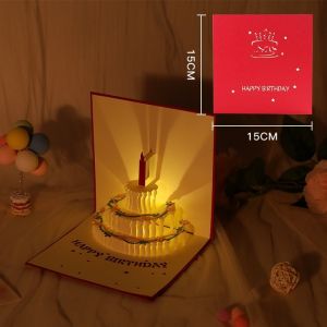 (Free Dapat Menambah Teks Berkat) Kartu ulang tahun 3D Kartu Ucapan Pop Up Kue Ulang tahun 3D Dengan Lampu Musik Kartu Ucapan Pop Up 3D Bentuk Kue Ulang Tahun