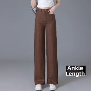 MEITESIJIAONU | Purple Cool Tencel and Linen Wide Leg Pants Sun Protection