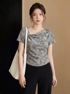 AIYITI | Áo Thun Tay Ngắn Dye Shaded Crinkle Dành Cho Người Mập Ép Eo